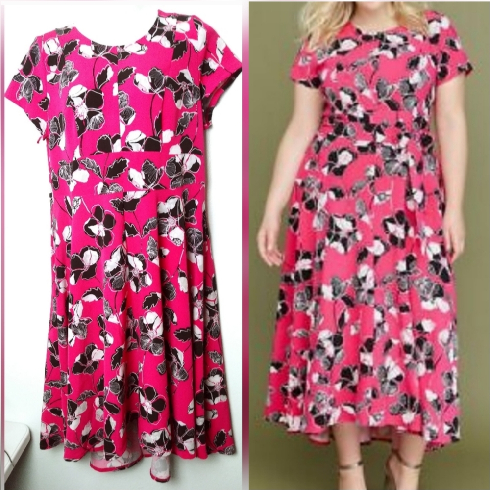 LANE BRYAN Size 20 Floral Hi Low Hemm Dress Pink Floral Print